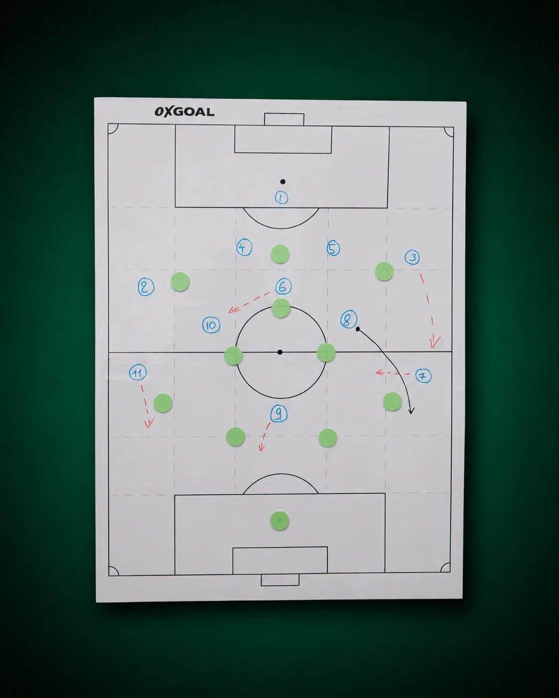 Feuille tactique Half Space OXGOAL, terrain entier quadrillé en cinq couloirs, 80 x 60 cm